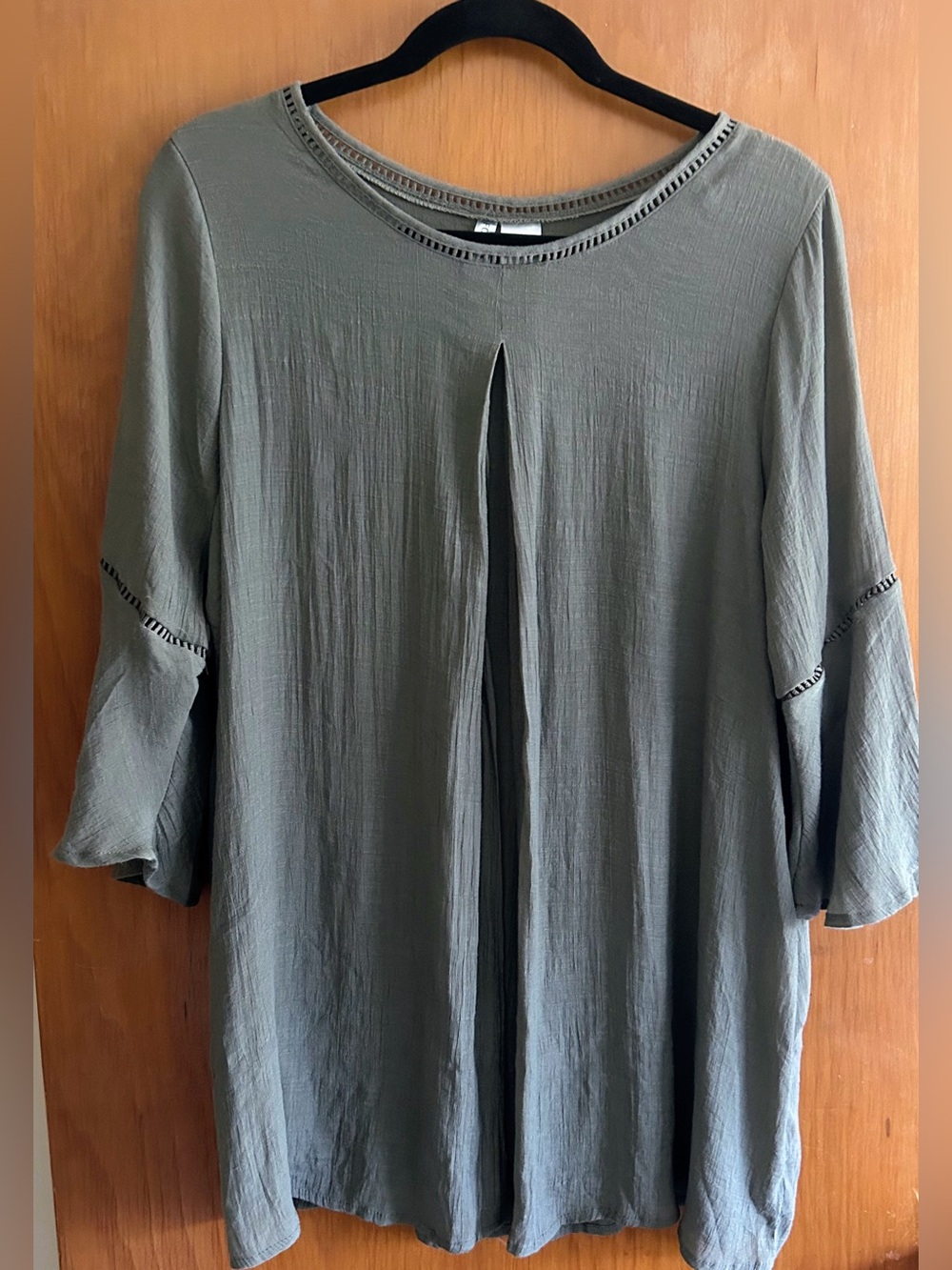 Relaxed Olive Green Pleated Tunic Top